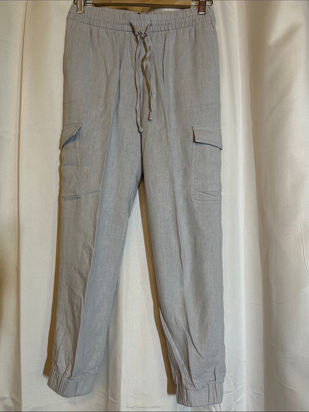 Banana Republic Light Gray Linen-Blend Cargo Jogger Pants